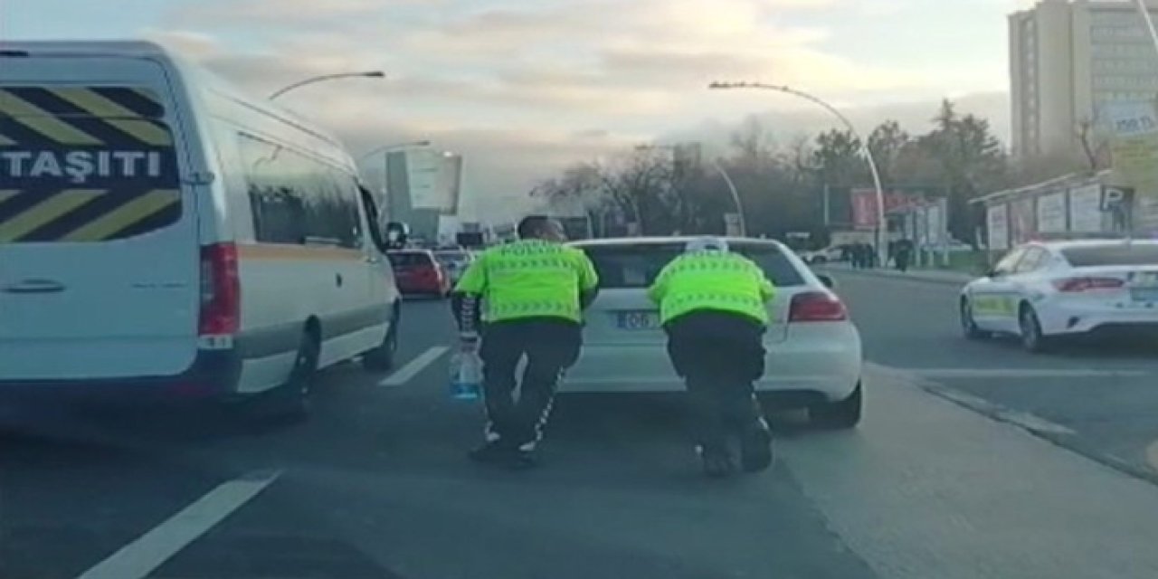 Ankara'da iftar saatinde yolda kaldı: trafik polisleri itti