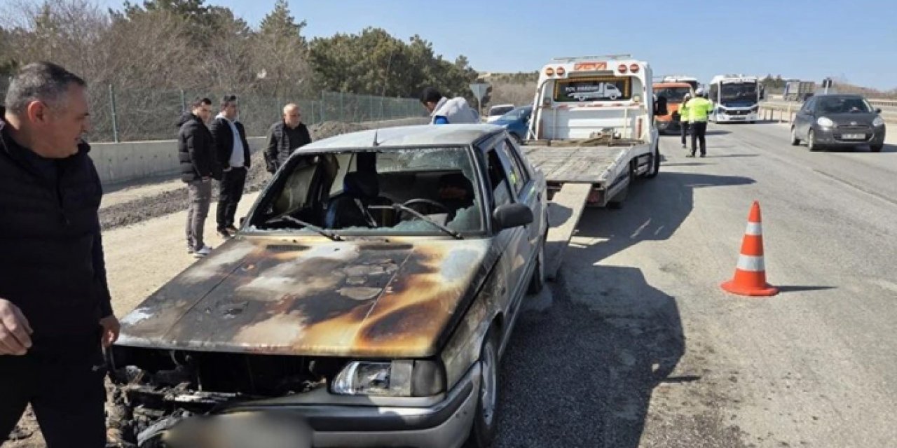 Elmadağ'da seyir halindeki araç yandı!