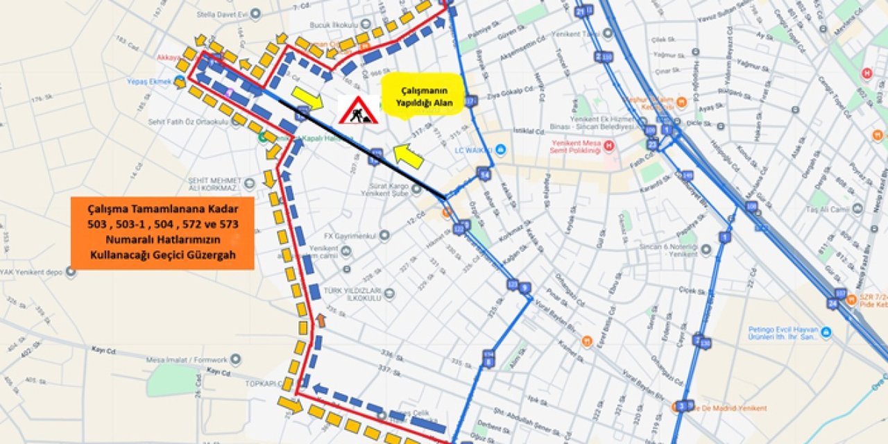 Yenikent’te ulaşıma altyapı engeli: EGO durakları geçici olarak kapatıldı