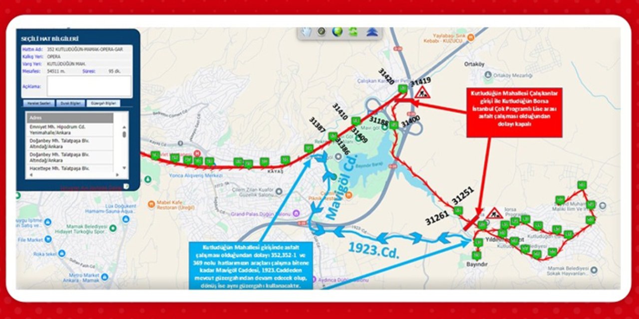 Mamak’ta EGO güzergâhları değişti