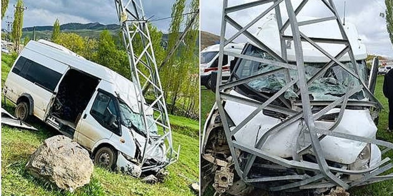 Hakkari'de kontrolden çıkan minibüs direğe çarptı: 11 yaralı!