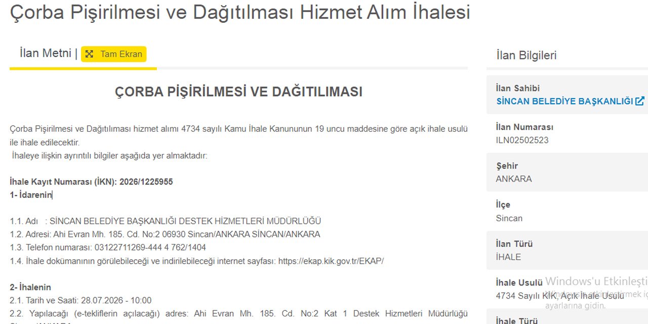 Sincan Belediyesi 800 bin kase çorba dağıtacak