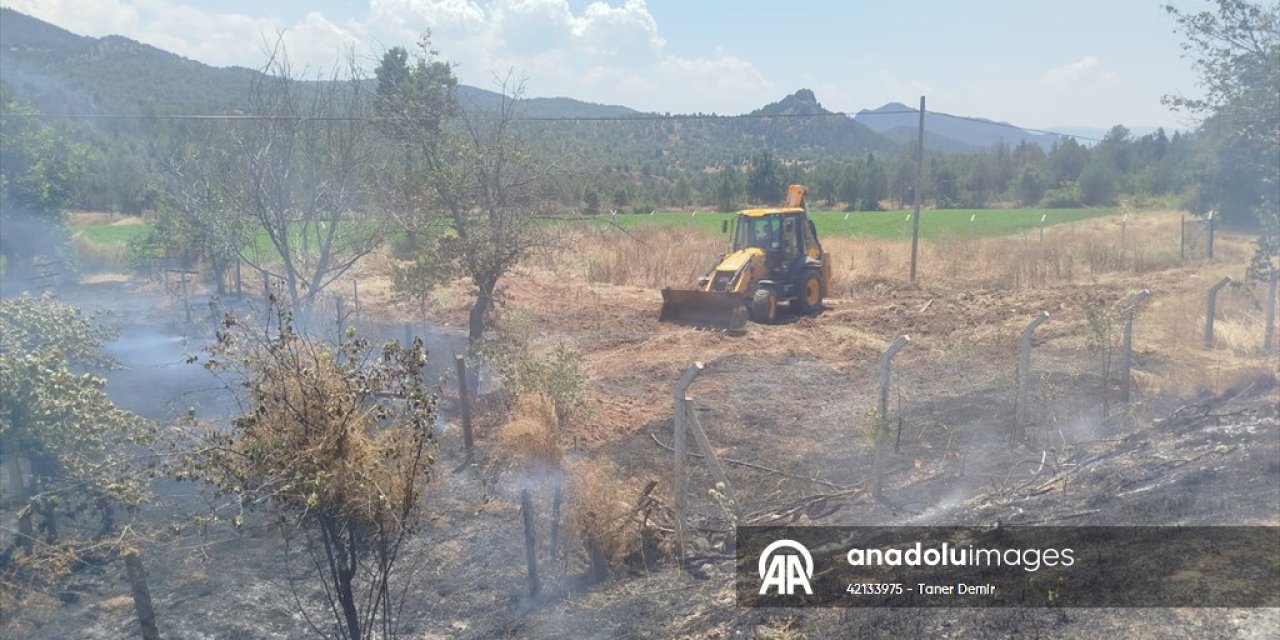 Nallıhan'da korkutan yangın: Yoldan geçen kepçe söndürdü