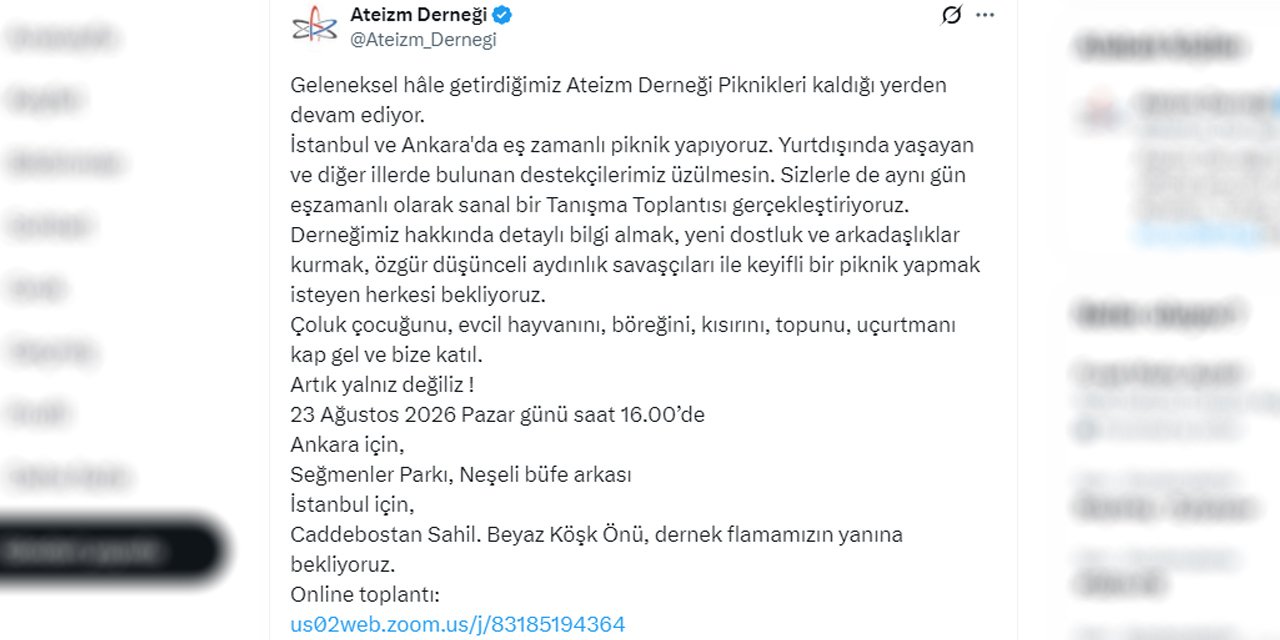 Ateistler Ankara’da piknik yapacak: “Kısırını, hayvanını al gel”