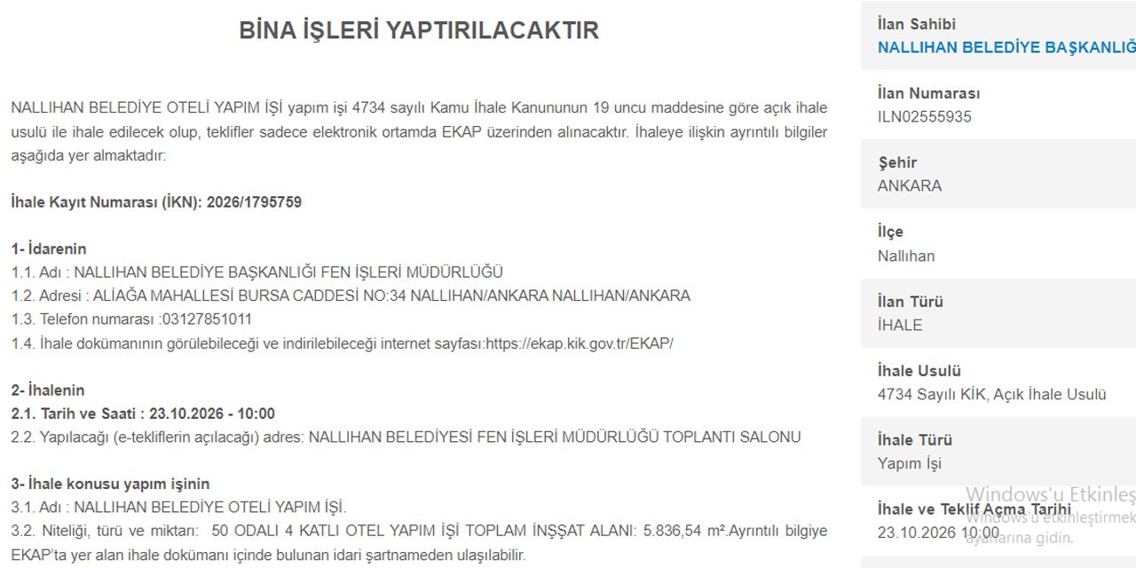 Ankara’da belediye 50 yataklı otel yaptırıyor
