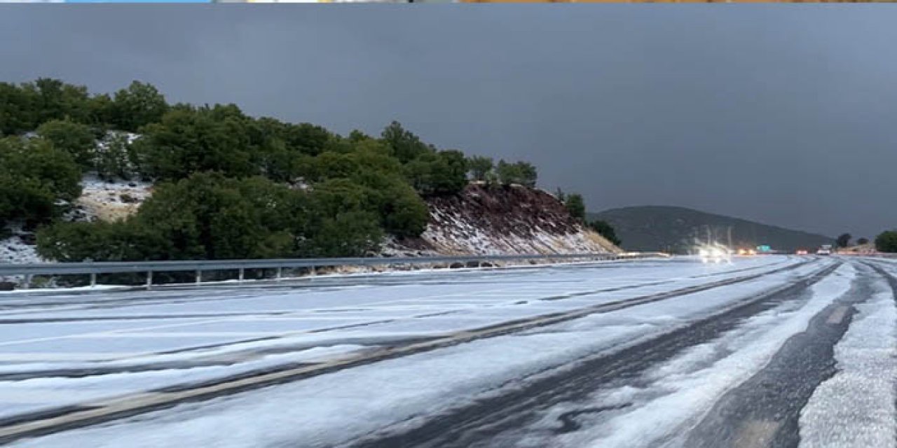 Bingöl'de sağanak sonrası gökkuşağı çıktı, yükseklerde dolu otoyolu beyaza bürüdü