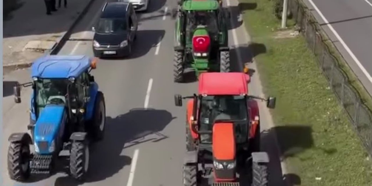 Çeltik üreticilerinden traktörlü konvoy