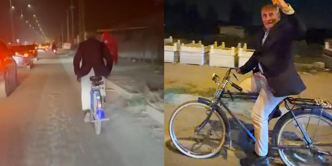Cumhuriyet konvoyuna bisikletiyle katılan emekliye anlamlı hediye