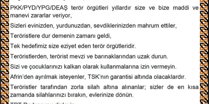TSK Afrin'e havadan bildiri attı