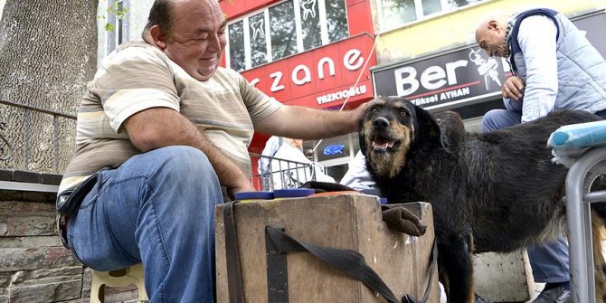 Kazancını sahiplendiği köpeğiyle paylaşıyor