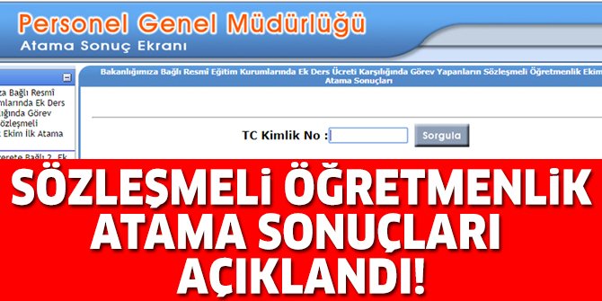 MEB Sözleşmeli Öğretmenlik Atama Sonuçları Sorgulama