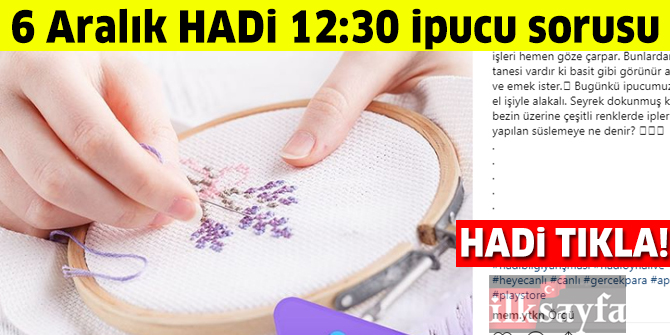 6 Aralık HADİ ipucu: Seyrek dokunmuş keten bezin üzerine çeşitli renklerde iplerle yapılan süslemeye ne denir?