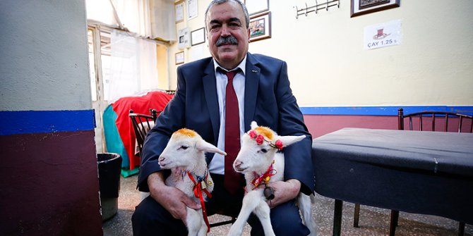 İkiz kuzulara 'bebek gibi' bakıyor