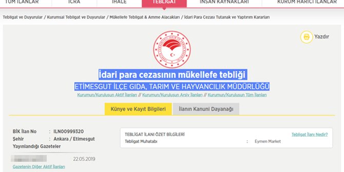 İdari para cezasının mükellefe tebliği