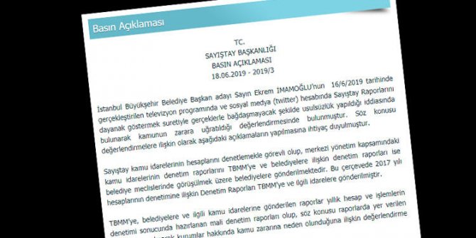 Sayıştay'dan yeni açıklama