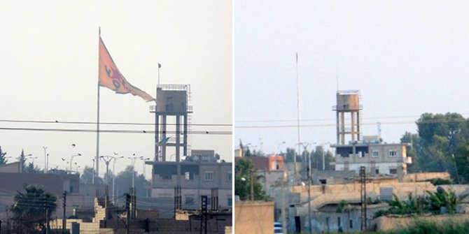 Tel Abyad'daki terör örgütü PYD'nin simgeleri indirildi