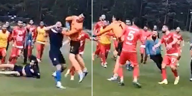 Hazırlık maçı öncesi futbolcular birbirine girdi