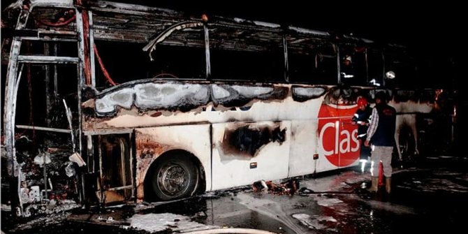 Aksaray'da yolcu otobüsü yandı