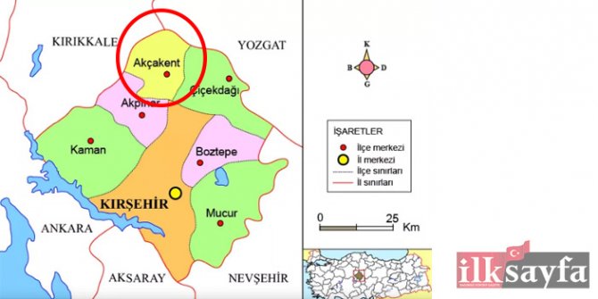 Kırşehir ilçesi Akçakent'in sınırları haritası