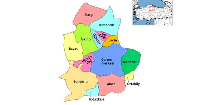 Çorum ilçeleri haritası