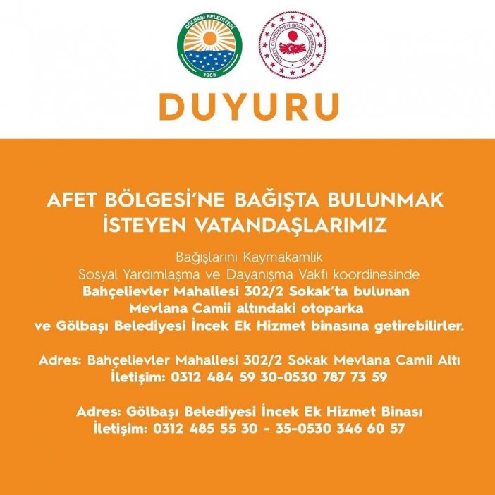 gölbaşı yardım toplama alanları