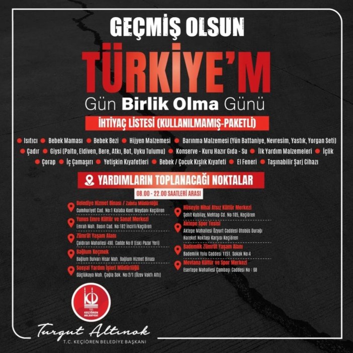 keçiören yardım toplama alanları