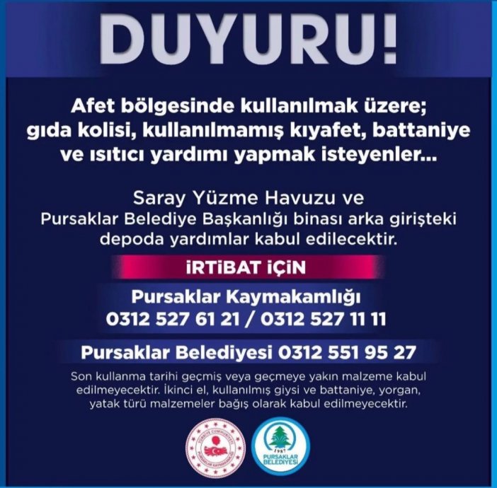 pursaklar yardım toplama alanları