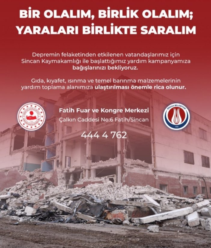 sincan yardım toplama alanları