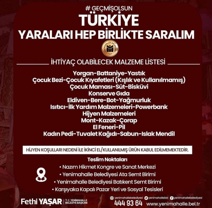 yenimahalle yardım toplama alanları