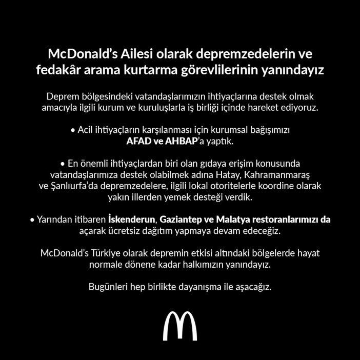 McDonalds tarafından ücretsiz yemek hizmeti açıklaması