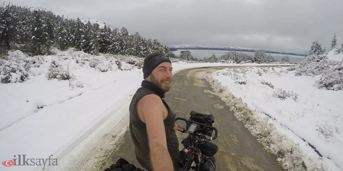gürkan genç bisikletiyle karlı havada