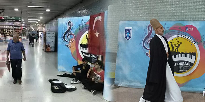 Ankara metro istasyonlarında Sanat Durağı'nda müzisyen ve semazenler