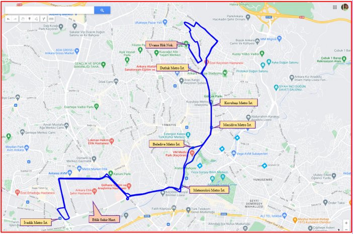 EGO 480 Uyanış-İvedik Metro İstasyonu otobüs hattının yeni güzergahı