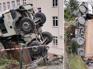 Ordu'da bahçeye kamyon devrildi, okul tatil edildi