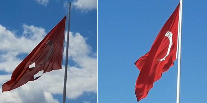 Lale Meydanı'ndaki dev bayrak yenilendi